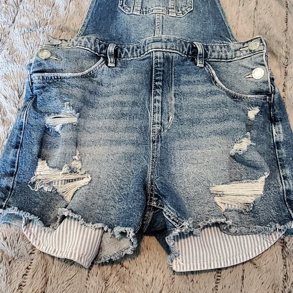H&M Denim Distressed Denim Shortalls